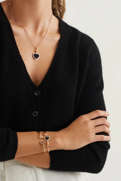 Chopard Happy Hearts 18-karat Rose Gold, Onyx And Diamond Necklace In Gold