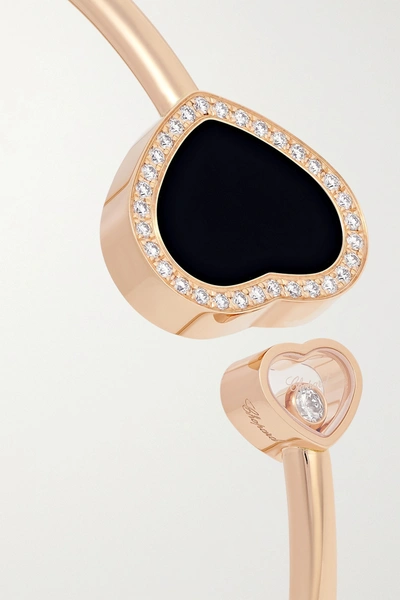 Shop Chopard Happy Hearts 18-karat Rose Gold, Onyx And Diamond Cuff