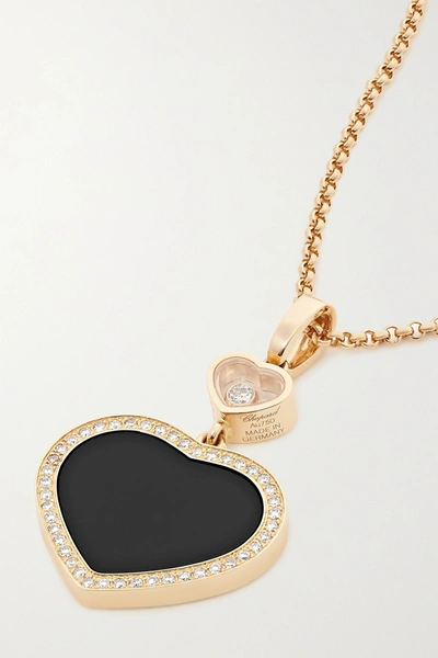 Chopard Happy Hearts 18-karat Rose Gold, Onyx And Diamond Necklace In Gold