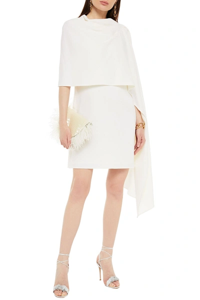 Shop Oscar De La Renta Layered Draped Wool-blend Crepe Mini Dress In Ivory