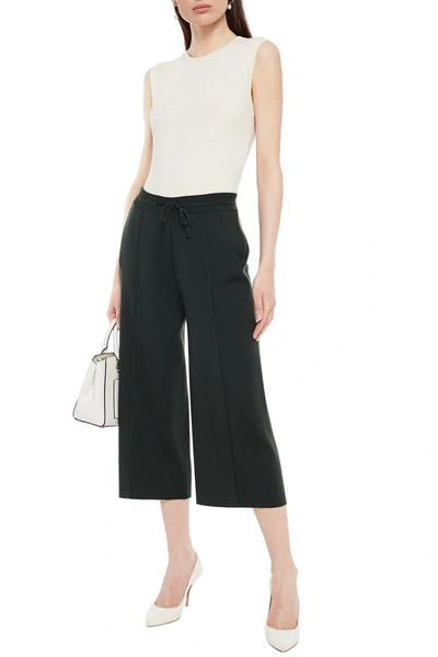 Shop Oscar De La Renta Cropped Wool And Cashmere-blend Wide-leg Pants In Dark Green