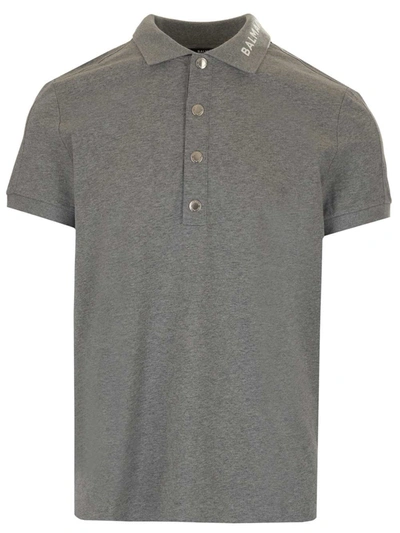 Shop Balmain Classic Buttoned Polo Shirt In Grey