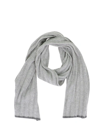 Shop Brunello Cucinelli Ribbed Knit Scarf In Grey