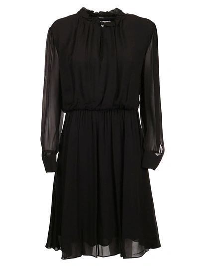 Shop Calvin Klein Gathered Long Sleeve Dress In Black