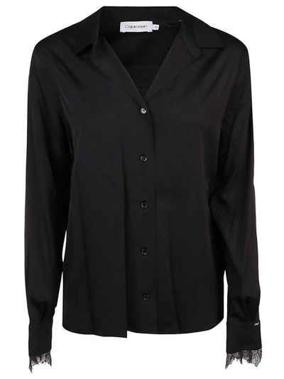 Shop Calvin Klein Lace Trimmed Shirt In Black
