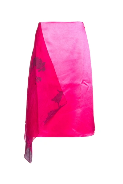 Shop Marine Serre Contrasting Insert Midi Skirt In Pink