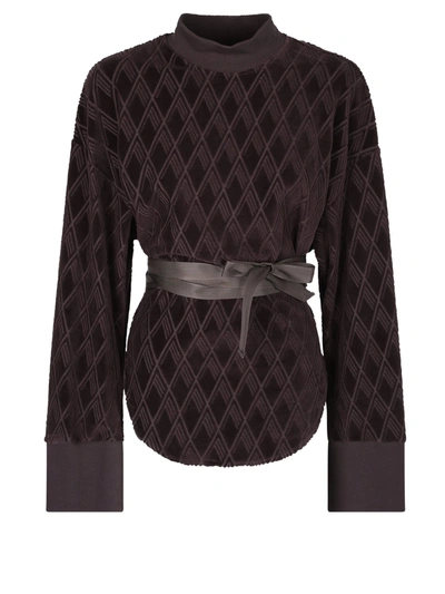Shop Attico The  Logo Jacquard Belted Sweater In Brown