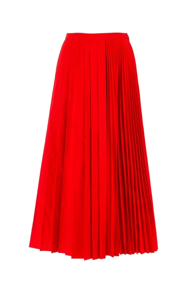 Shop Valentino Pleated Midi Skirt In Red