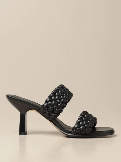 Shop Michael Michael Kors Heeled Sandals Amelia  Mules In Woven Synthetic Leather In Black