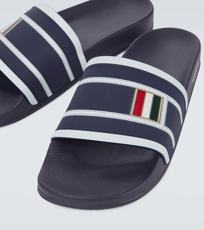 Shop Thom Browne Trompe L'oeil Printed Rubber Pool Slides In Blue