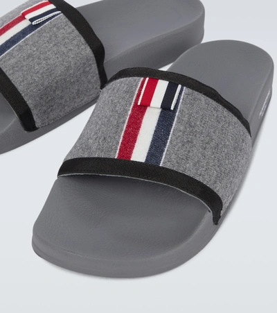 Thom Browne Tricolour-stripe Wool-twill And Rubber Slides In Grey