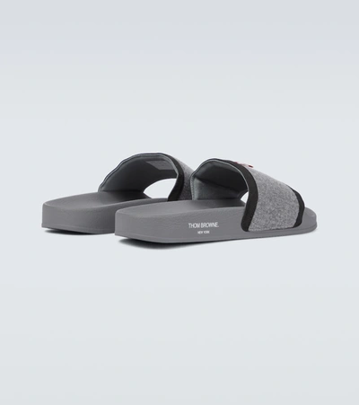 Thom Browne Tricolour-stripe Wool-twill And Rubber Slides In Grey