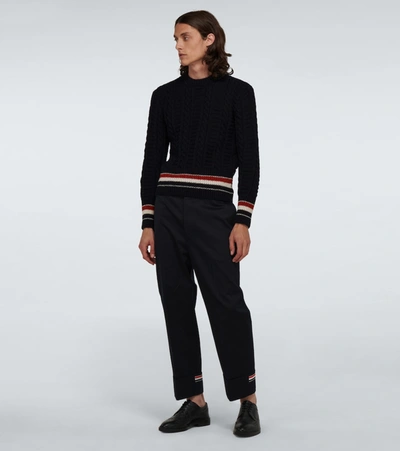 Shop Thom Browne Filey-stitched Wool And Mohair Sweater In Blue