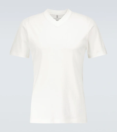 Shop Brunello Cucinelli Short-sleeved Cotton V-neck T-shirt In White
