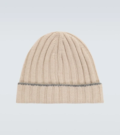 Shop Brunello Cucinelli Ribbed Cashmere Hat In Beige