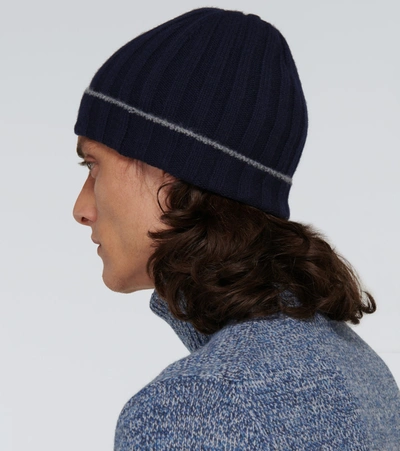 Shop Brunello Cucinelli Ribbed Cashmere Hat In Blue