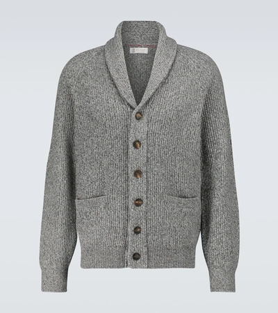 Shop Brunello Cucinelli Wool And Cashmere Shawl Cardigan In Grey