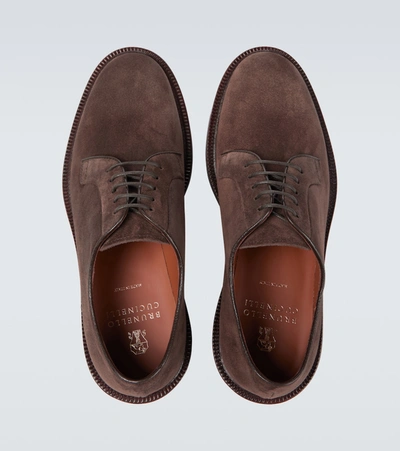 Shop Brunello Cucinelli Suede Derby Shoes In Brown