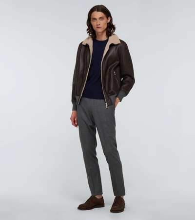 Shop Brunello Cucinelli Shearling Leather Jacket In Brown