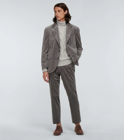 Shop Brunello Cucinelli Cotton And Cashmere Corduroy Suit In Grey
