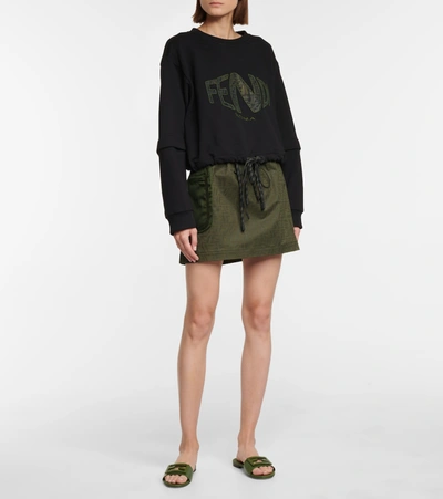 Shop Fendi Denim Cargo Miniskirt In Green