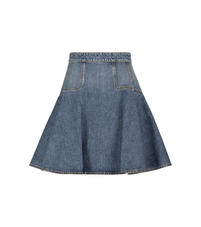 Shop Alexander Mcqueen Ruffled Denim Miniskirt In Blue