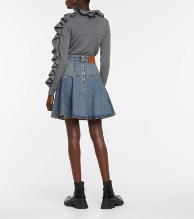 Shop Alexander Mcqueen Ruffled Denim Miniskirt In Blue