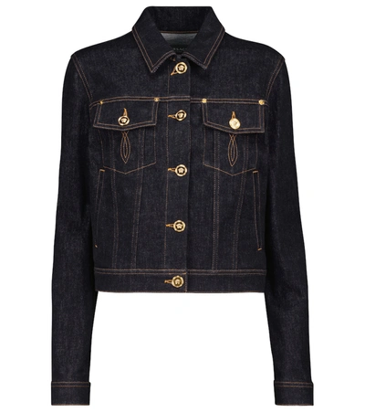 Shop Versace Medusa Denim Jacket In Blue