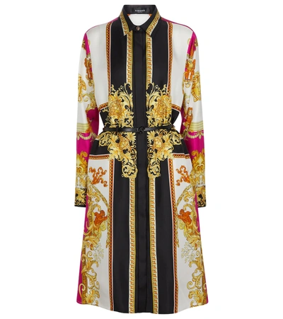 Shop Versace Medusa Renaissance Silk Shirt Dress In Multicoloured