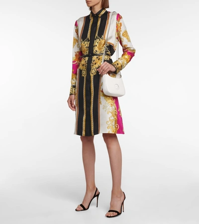Shop Versace Medusa Renaissance Silk Shirt Dress In Multicoloured