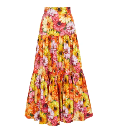 Shop Dolce & Gabbana Floral Cotton Maxi Skirt In Multicoloured