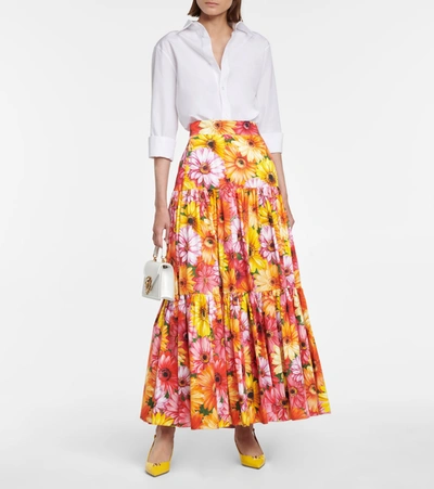 Shop Dolce & Gabbana Floral Cotton Maxi Skirt In Multicoloured