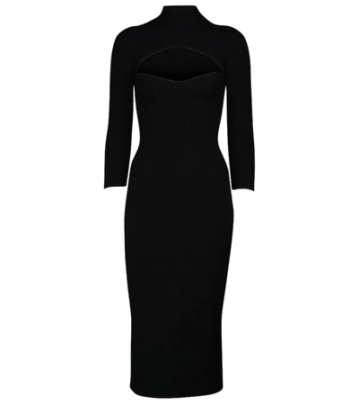 Shop Khaite Mischa Ribbed-knit Midi Dress In Black