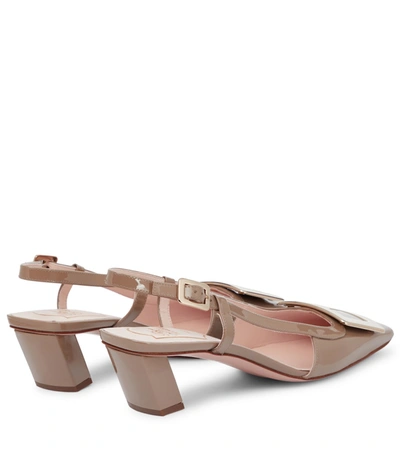 Roger Vivier Belle Vivier Metal Buckle Slingback Pumps In Beige Patent Leather In Beige