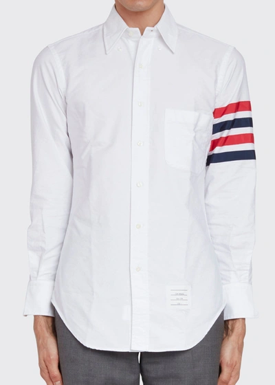 Shop Thom Browne Men's Classic-fit Sport Shirt With Stripes In White