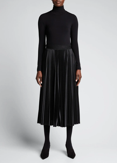 Shop Balenciaga Pleated Silk Midi Skirt In Noir