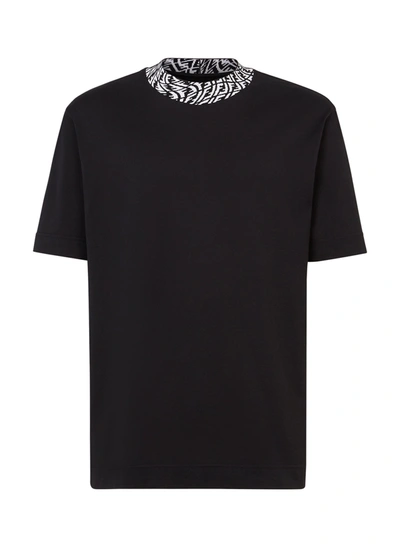 Shop Fendi Men's Ff-neck Knit T-shirt In Black+white Black