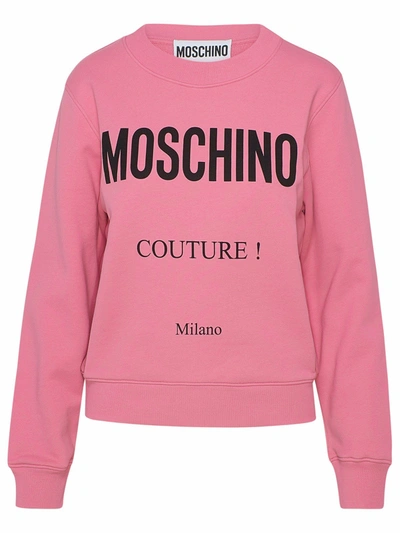 Shop Moschino Logo Print Crewneck Sweatshirt In Pink