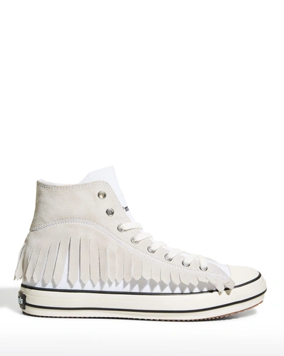 Shop Palm Angels Men's Fringe Knit Sock High-top Sneakers In White
