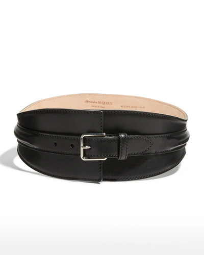 Shop Alexander Mcqueen Leather Corset Belt In Black