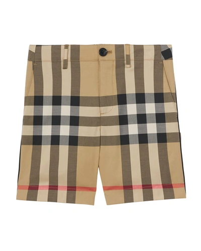 Shop Burberry Boy's Royston Vintage Check Shorts In Archive Beige Ip