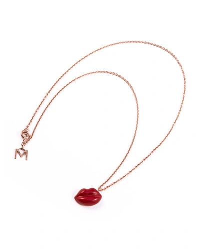 Shop Mattioli Red Enamel Lips Pendant Necklace In 18k Yellow Gold