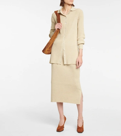 The Row Cannia Silk & Cotton Rib Midi Skirt In Clay Melange | ModeSens