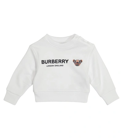 Shop Burberry Baby Logo Cotton Sweatshirt In White