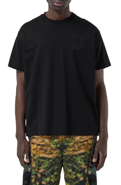 Shop Burberry Ronin Logo Embroidered Oversize Organic Cotton T-shirt In Black
