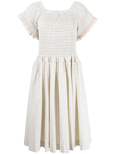 Shop Molly Goddard Gingham-check Mid-length Dress In 黄色