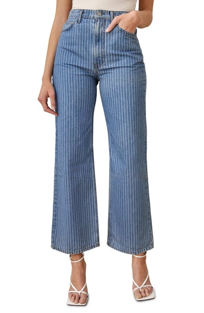 Shop Reformation Hailey Pinstripe High Waist Wide Leg Jeans In Bow