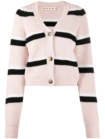 Shop Marni Striped V-neck Cardigan In Pink