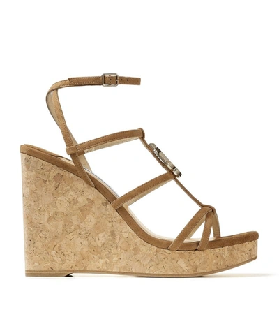 Shop Jimmy Choo Jc 110 Leather Wedge Sandals In Brown