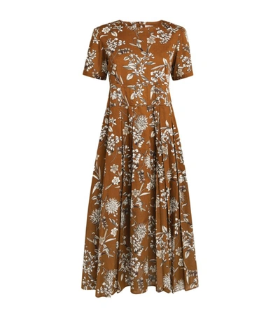Shop Max Mara Cotton Floral Dress In Brown
